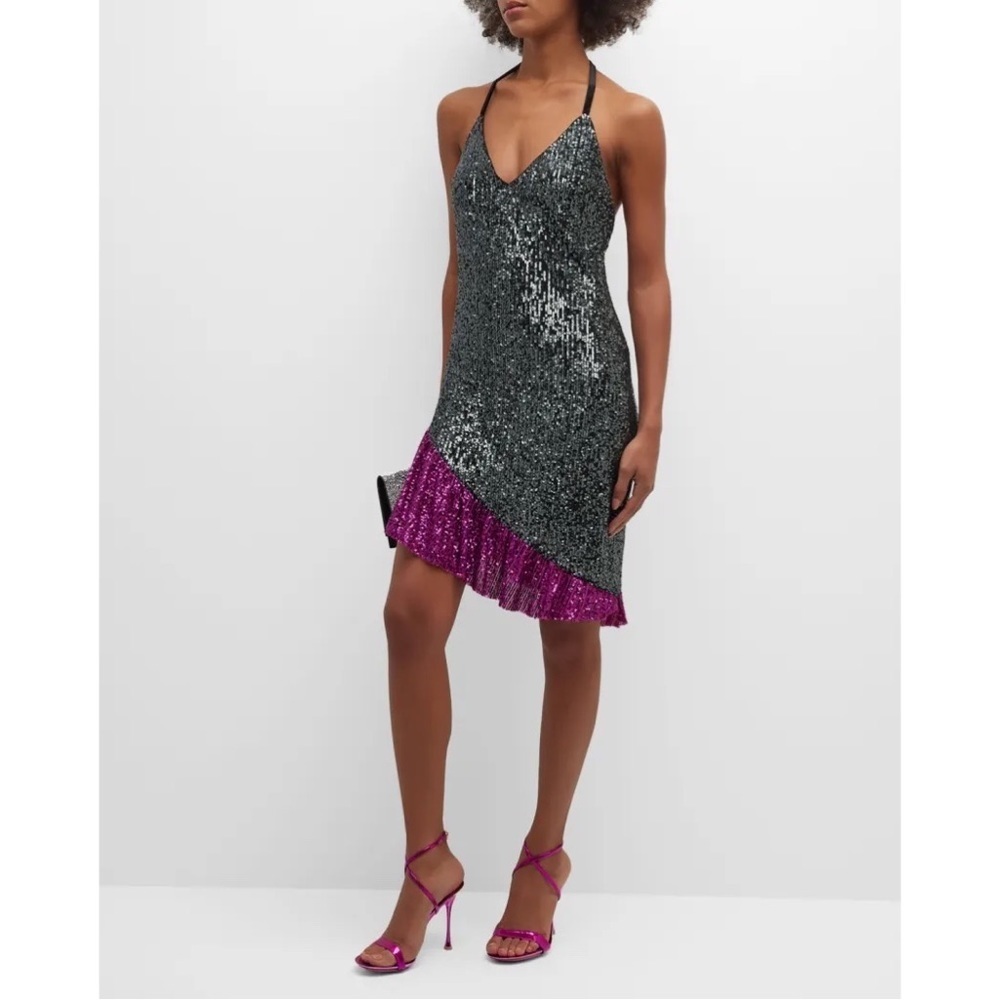 Sequin Dress Black Gray Pink Asymmetric Party Cocktail 4